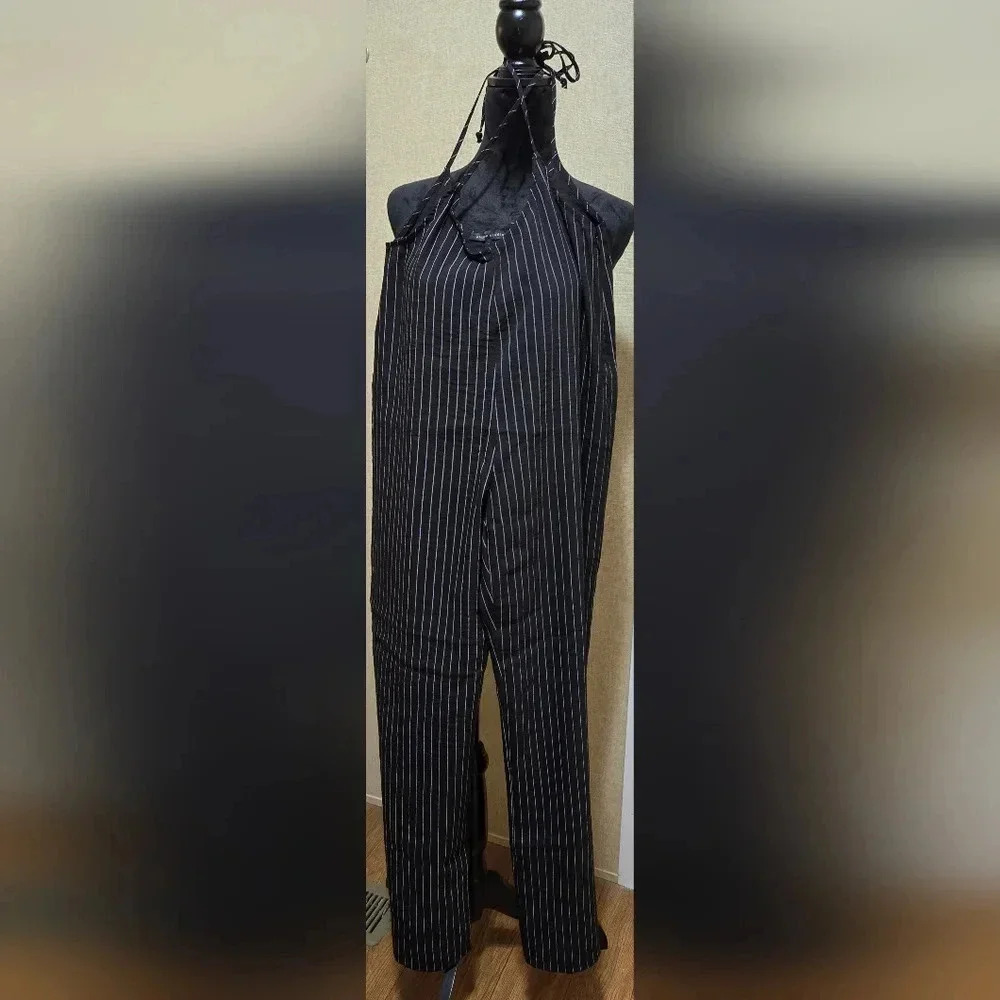 Black Pinstripe Wide Leg Jumpsuit